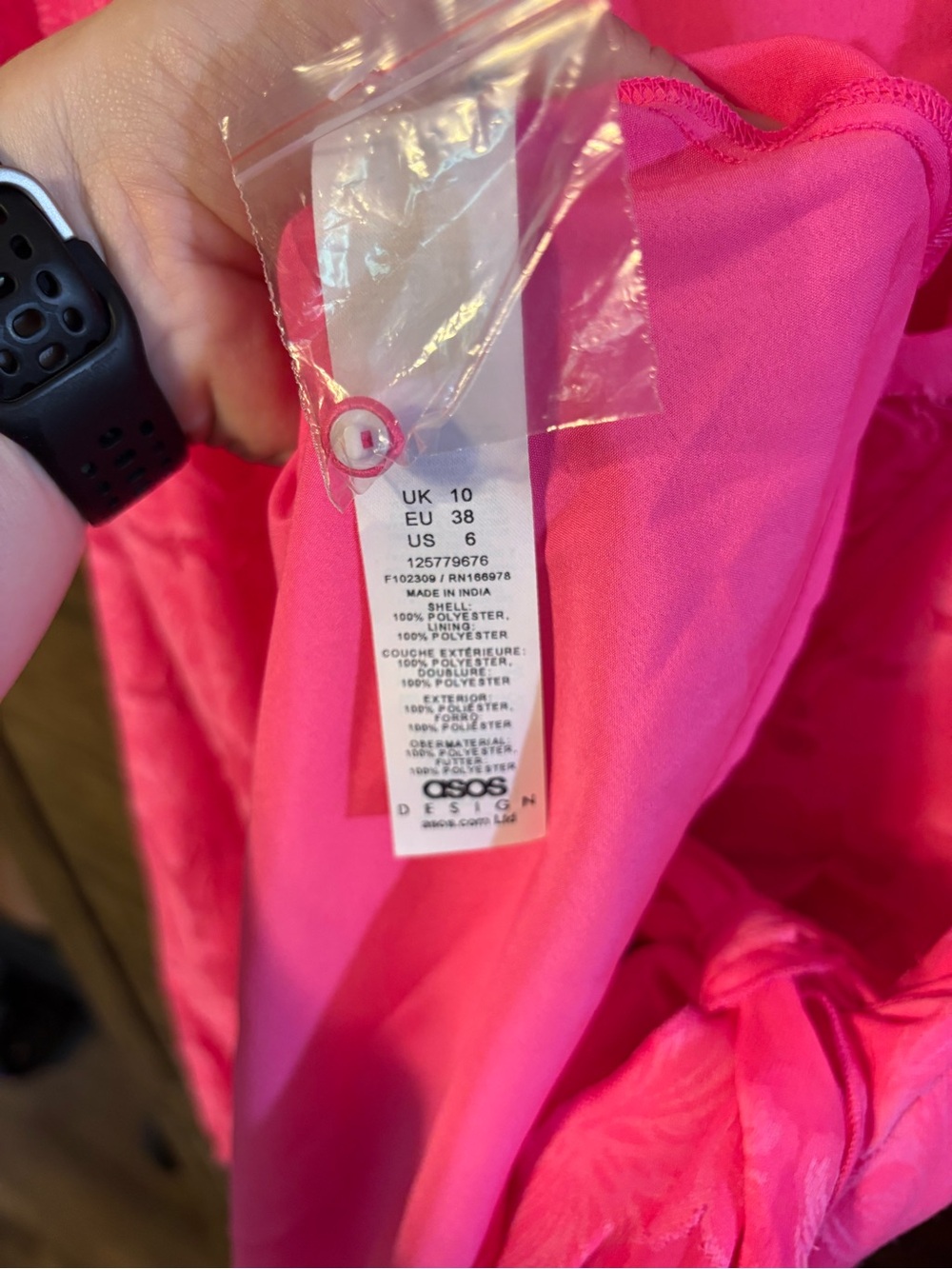 ASOS DESIGN Hot Pink Floral Jacquard Wrap Mini Dress Ruffle Tie Waist NWT - Picture 6 of 6
